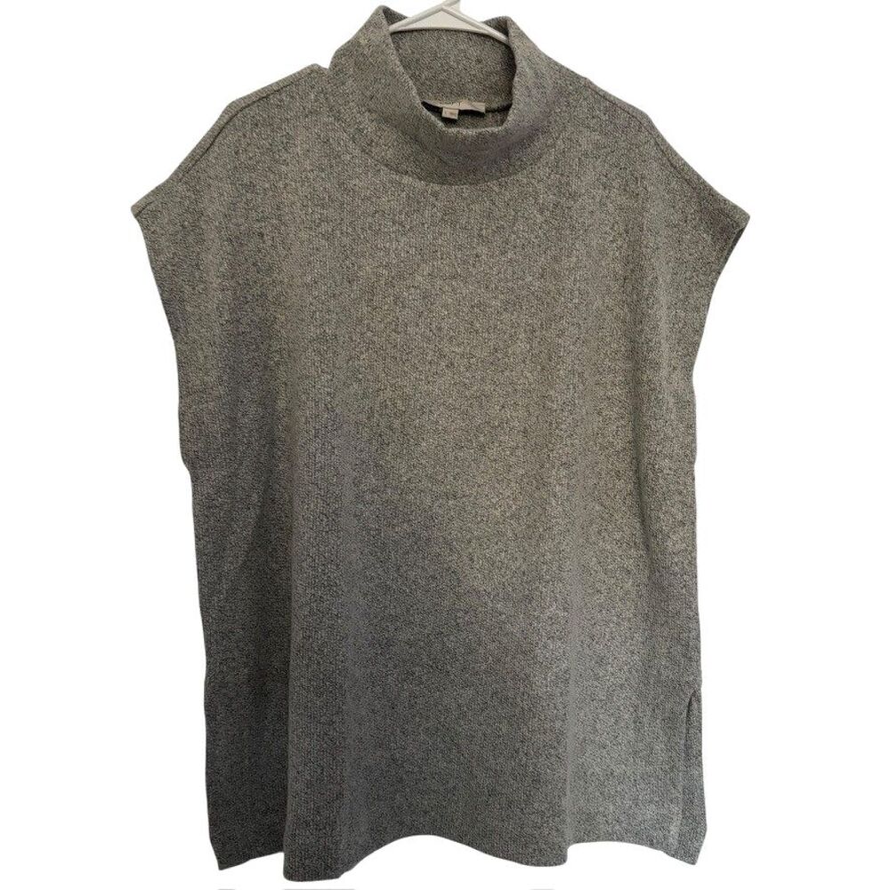 LOFT Women L Sleeveless Tunic Sweater Ribbed Neckline Oversized Fit Side Slit
